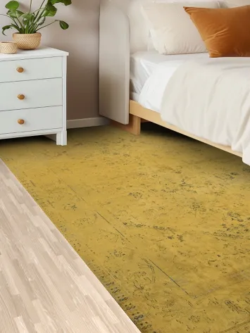 Radiant Gold Persian Rug with Distressed Vintage Appeal 5x8