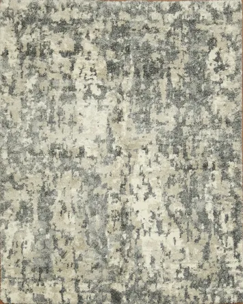 Elegant Gray & Cream Distressed Look Shag Rug with Intricate Abstract Design 8x10