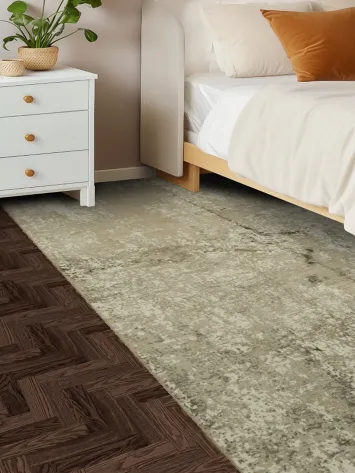 Vintage-inspired neutral rug with distressed elegant finish 5x8