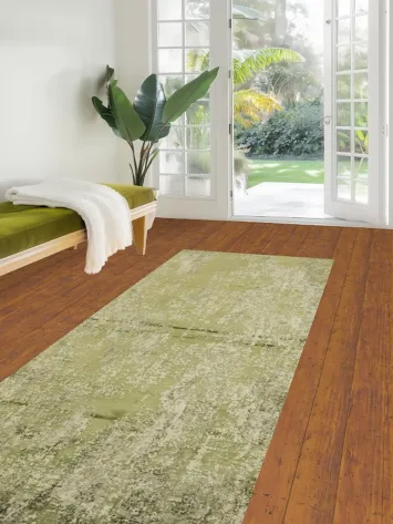 Inviting Comfort: Soft Green Runner Rug with Subtle Distressed Design 3x10