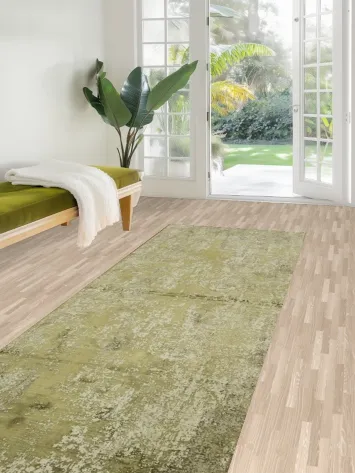 Chic Vintage-Style Green and Beige Runner Carpet