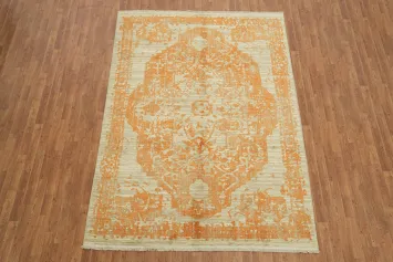 Distressed Burnt Orange Medallion Rug 6x9