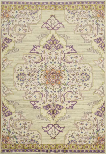 Stunning Beige Rug with Ornate Purple Floral Motifs 6x9