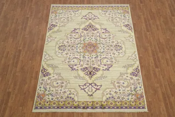Stunning Beige Rug with Ornate Purple Floral Motifs 6x9