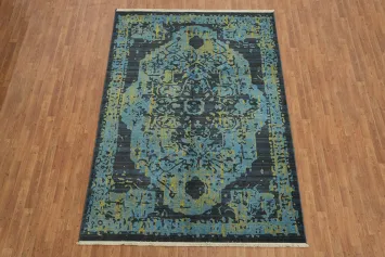 Bold Blue Gold Medallion Design Vintage-Inspired Rug 6x9