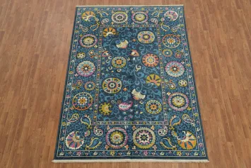 Elegant Blue Rug Featuring Ornate Multicolor Pattern Design 6x9