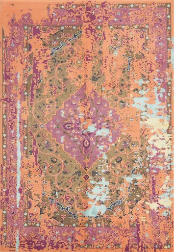 Distressed Abstract Terracotta and Purple Area Rug for Stylish Interiors 6x9