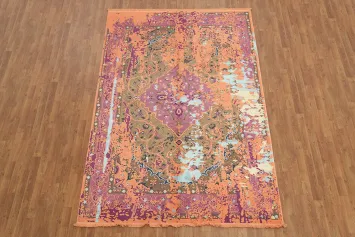 Distressed Abstract Terracotta and Purple Area Rug for Stylish Interiors 6x9