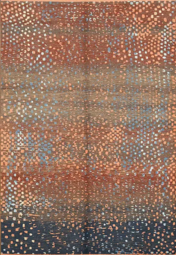 Stylish Orange and Blue Polka Dot Rug for Living Room 6x9