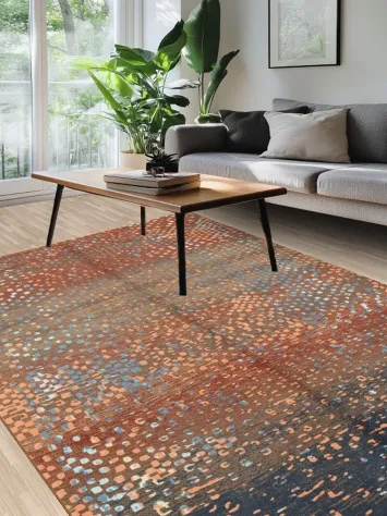 Stylish Orange and Blue Polka Dot Rug for Living Room 6x9