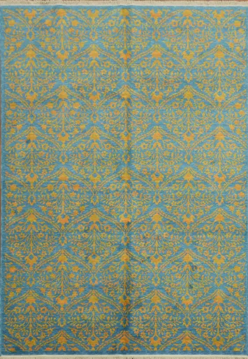 Opulent Blue and Gold Carpet with Rich Heritage Patterns 6x9