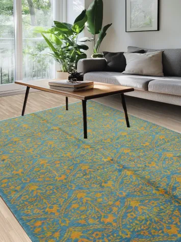 Opulent Blue and Gold Carpet with Rich Heritage Patterns 6x9