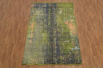 Modern Abstract Design Rug with Green and Pink Patterns 6x9