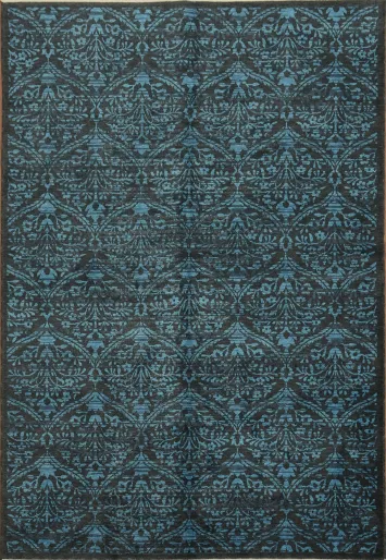 Sophisticated Dark Blue Rug with Unique Textured Design 6x9