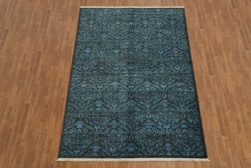 Sophisticated Dark Blue Rug with Unique Textured Design 6x9