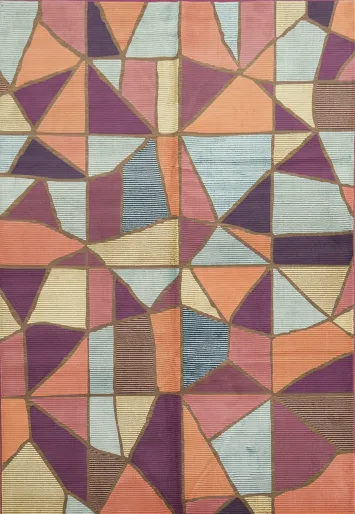 Stylish Abstract Rug with Bold Multicolor Geometric Patterns 6x9