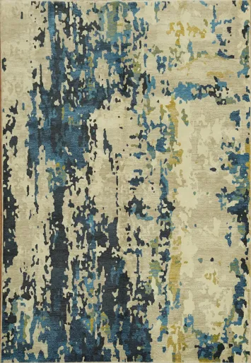 Elegant Contemporary Rug with Stylish Blue and Beige Blend 6x9
