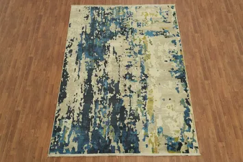Elegant Contemporary Rug with Stylish Blue and Beige Blend 6x9