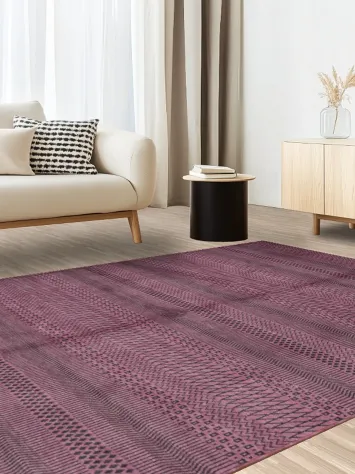 Luxurious Textured Plum Area Rug with Subtle Geometric Design 6x9