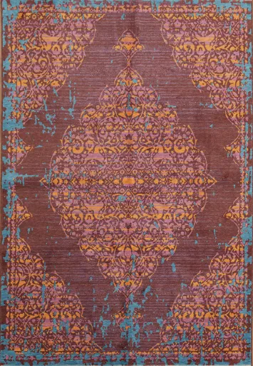 Vibrant Abstract Vintage-Style Rug with Rich Blue Accents 6x9