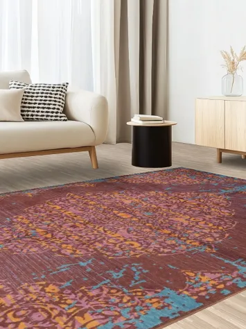 Vibrant Abstract Vintage-Style Rug with Rich Blue Accents 6x9