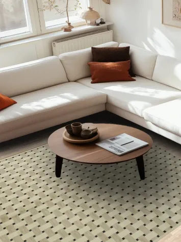 Stylish Checkered Cream and Black Area Rug 6x9