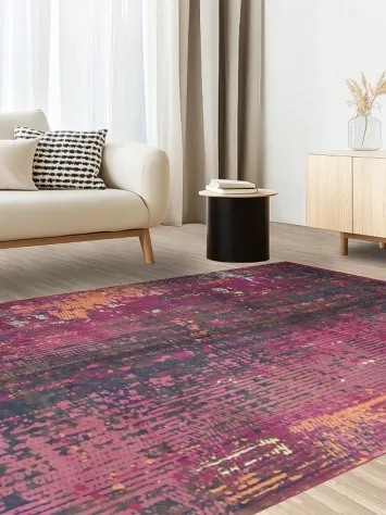 Abstract Vintage Inspired Rug with Rich Pink and Orange Tones 6x9