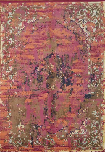 Artistic Pink and Orange Area Rug with Ornate Patterns 6x9