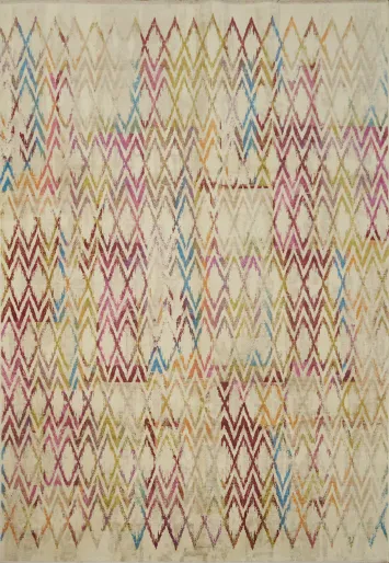 Contemporary Diamond Pattern Rug with Rainbow Hues 6x9