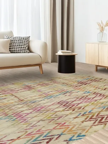 Contemporary Diamond Pattern Rug with Rainbow Hues 6x9