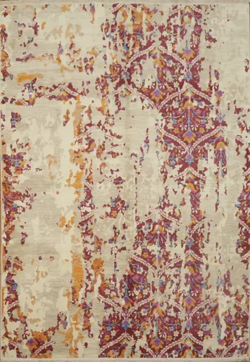 Elegantly Distressed: Contemporary Multi-Hued Abstract Area Rug 6x9