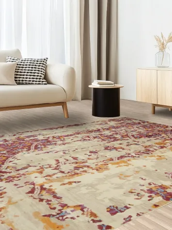 Elegantly Distressed: Contemporary Multi-Hued Abstract Area Rug 6x9