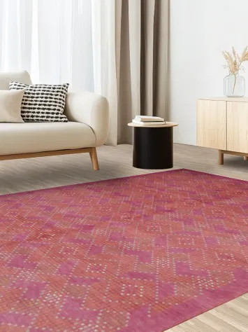 Vibrant Geometric Pink and Red Rug for Modern Living Spaces Damask 6x9