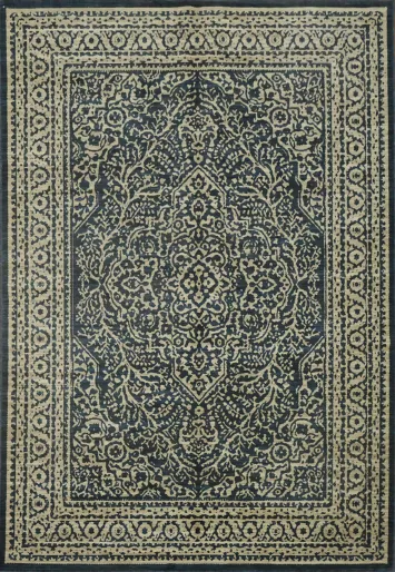 Sophisticated Charm in Navy: Classic Ornamental Turkish Area Rug 6x9