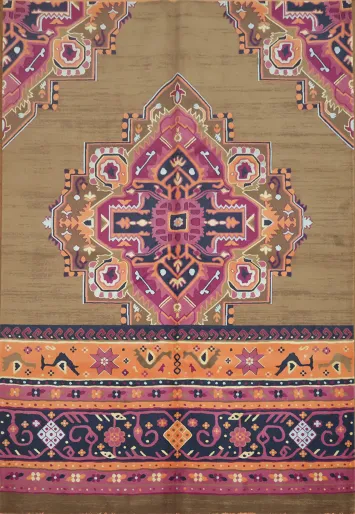 Vibrant Geometric Patterned with Intricate Oriental Designs Gabbeh Area Rug 6x9