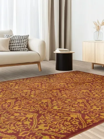 Intricate Red and Gold Traditional Pattern Decorative Damask Rug 6x9