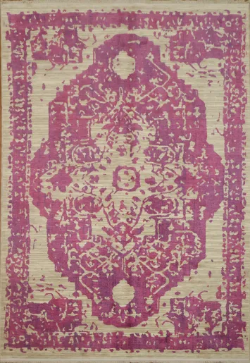 Intricate Dusty Rose and Beige Oriental Floral Rug 6x9