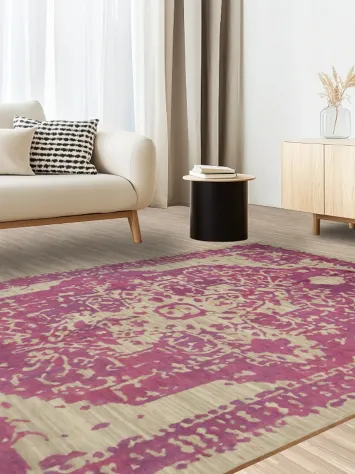 Intricate Dusty Rose and Beige Oriental Floral Rug 6x9