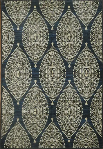 Navy and Gold Rug with Ornate Patterns for Classic Home Style 6x9