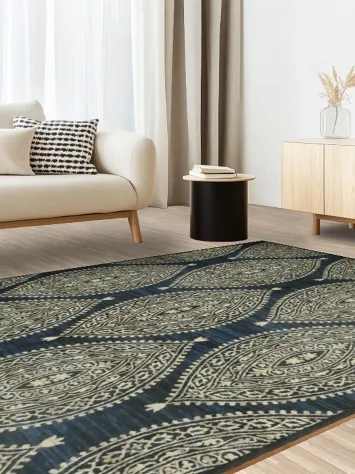 Navy and Gold Rug with Ornate Patterns for Classic Home Style 6x9