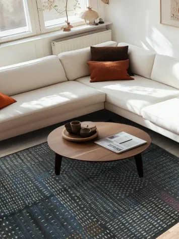 Artisan Rug with Blue Dominant Color and Unique Grid Design 6x9