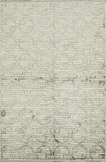 Elegant Beige Circle Patterned Area Rug for Modern Interiors 5x8