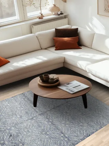 Sophisticated Blue Geometric Rug for Living Room Decor 5x8