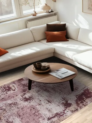 Elegant Distressed Look Rug in Warm Pink and Rich Burgundy 5x8