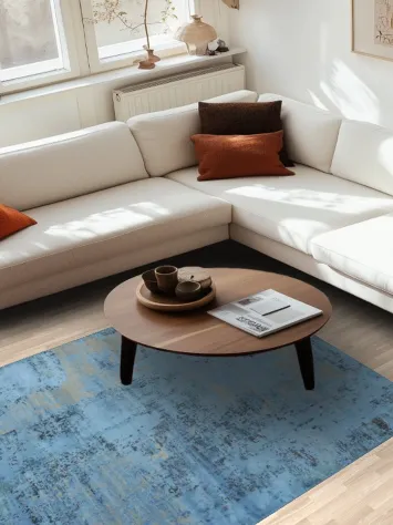 Sophisticated Abstract Rug in Blue with Soft Tones 5x8