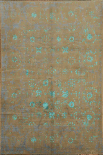 Distressed Brown and Teal Rug for Modern Home Decor 6x10