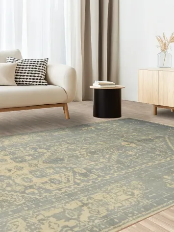 Distressed Grey and Cream Vintage-Inspired Traditional Rug 7x10