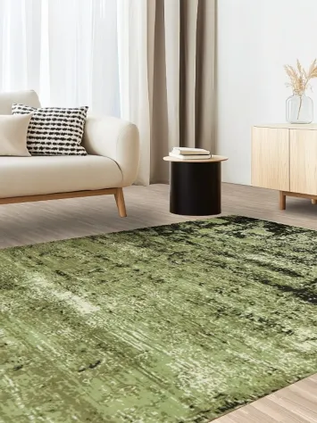 Vintage Inspired Green Rug with Distressed Texture for Modern Interiors 6x9