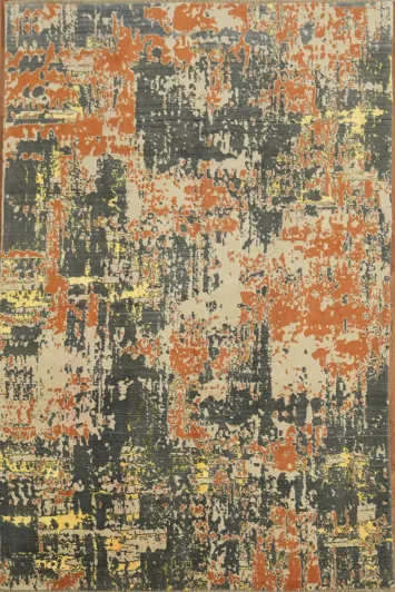 Contemporary Rug with Rich Orange and Charcoal Grey Textures 6x10