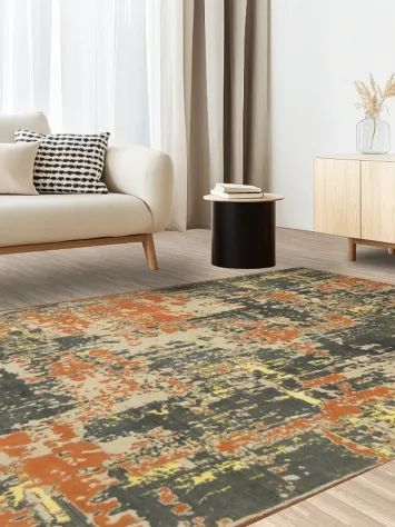 Contemporary Rug with Rich Orange and Charcoal Grey Textures 6x10